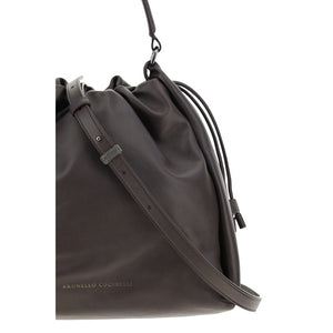 Brunello Cucinelli Brown Calf Leather Bos Taurus Shoulder Bag