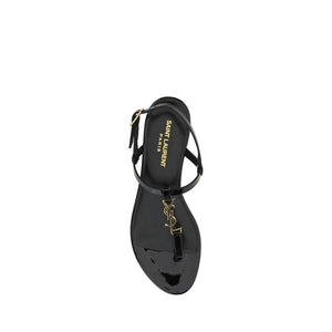 Saint Laurent Black Calf Leather Bos Taurus Flat Sandals