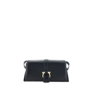 Ferragamo Black Calf Leather Bos Taurus Shoulder Bag