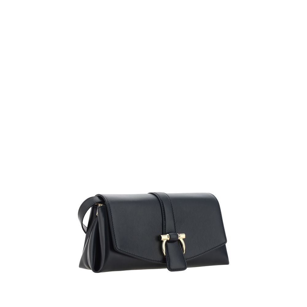 Ferragamo Black Calf Leather Bos Taurus Shoulder Bag