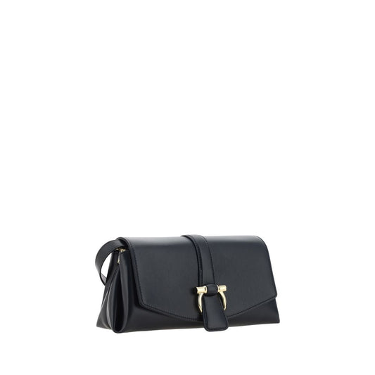 Ferragamo Black Calf Leather Bos Taurus Shoulder Bag