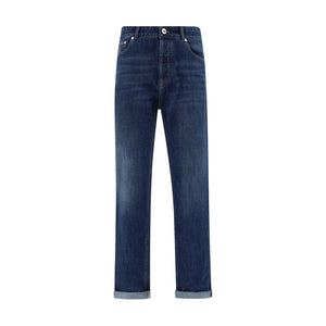Brunello Cucinelli Blue Cotton Straight-Leg Jeans