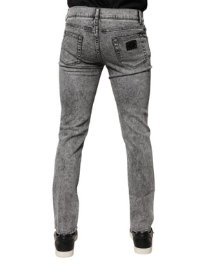Dolce & Gabbana Gray Logo Plaque Cotton Slim Fit Denim Jeans