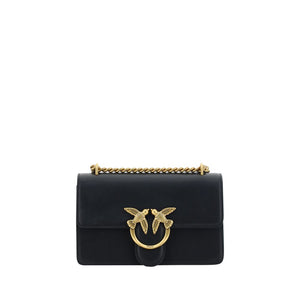 PINKO Black Calf Leather Bos Taurus Shoulder Bag