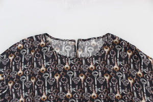 Dolce & Gabbana Gray Gold Key Print Silk Blouse T-shirt