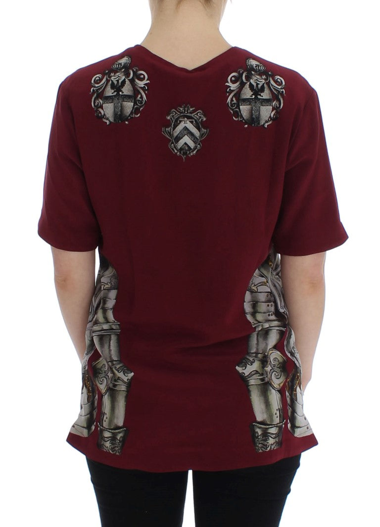 Dolce & Gabbana Red Knight Print Silk Blouse T-shirt