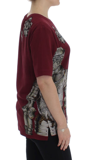 Dolce & Gabbana Red Knight Print Silk Blouse T-shirt