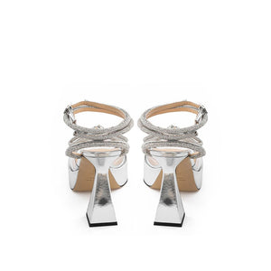 MACH & MACH Gray Leather Platform Sandals