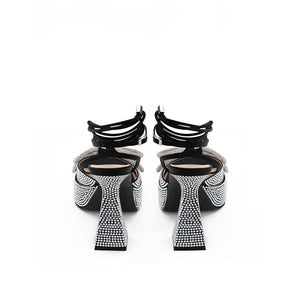 MACH & MACH Black Leather Stiletto Heel Sandals