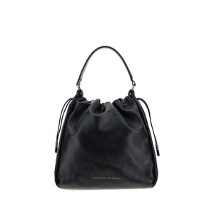 Brunello Cucinelli Black Calf Leather Bos Taurus Shoulder Bag