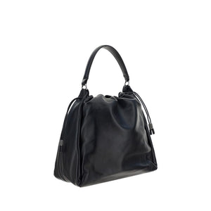 Brunello Cucinelli Black Calf Leather Bos Taurus Shoulder Bag