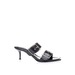 Alexander McQueen Black Leather Stiletto Heel Sandals