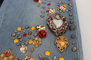 Dolce & Gabbana Crystal Roses Heart Embellished Jeans