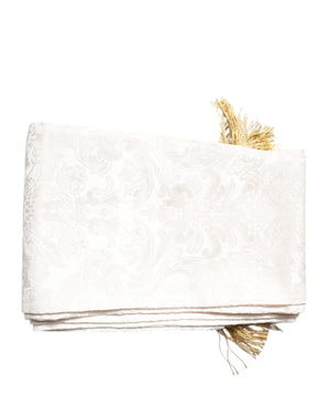 Dolce & Gabbana White Floral Jacquard Skinny Fringes Scarf