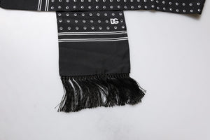 Dolce & Gabbana Black White Polka Dotted Silk Skinny Fringes Scarf