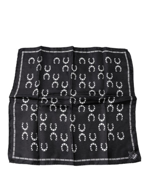 Dolce & Gabbana Black Horseshoe Silk Square Handkerchief Scarf