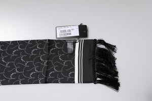 Dolce & Gabbana Black Patterned Skinny Fringes Shawl Scarf