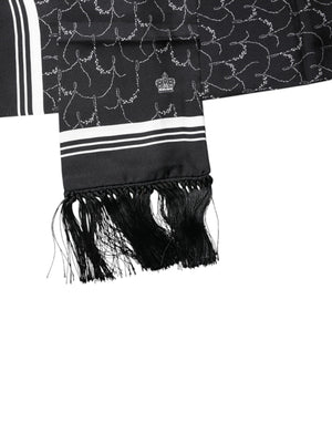 Dolce & Gabbana Black Patterned Skinny Fringes Shawl Scarf