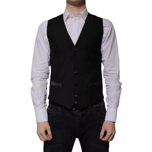 Dolce & Gabbana Black Wool Formal Dress Men Waistcoat Vest