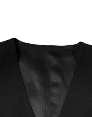 Dolce & Gabbana Black Wool Formal Dress Men Waistcoat Vest