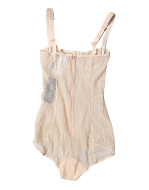Dolce & Gabbana Beige Tulle Balconette Bra Bodysuit Underwear
