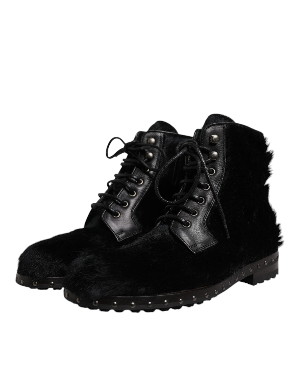 Dolce & Gabbana Black Pony Style Leather Mid Calf Boots Shoes