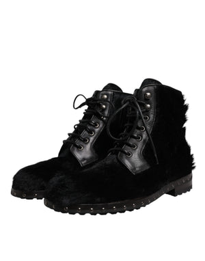 Dolce & Gabbana Black Pony Style Leather Mid Calf Boots Shoes