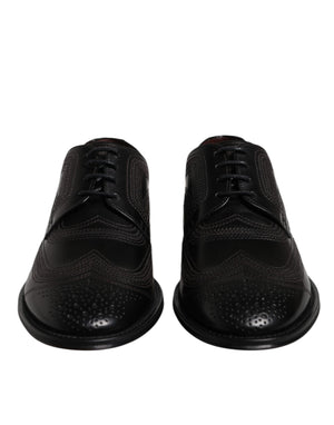 Dolce & Gabbana Black Embroidered Classic Leather Derby Dress Shoes