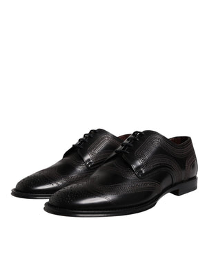 Dolce & Gabbana Black Embroidered Classic Leather Derby Dress Shoes