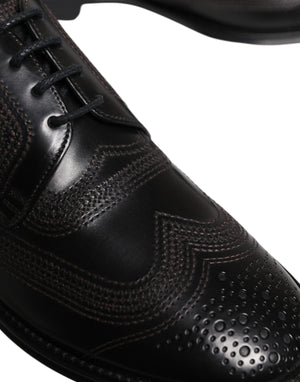 Dolce & Gabbana Black Embroidered Classic Leather Derby Dress Shoes
