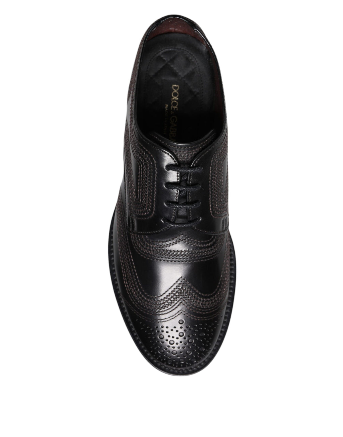 Dolce & Gabbana Black Embroidered Classic Leather Derby Dress Shoes