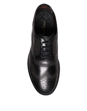 Dolce & Gabbana Black Embroidered Classic Leather Derby Dress Shoes
