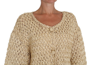 Dolce & Gabbana Beige Cardigan Crochet Knitted Raffia Sweater