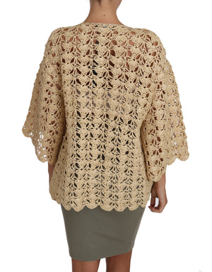 Dolce & Gabbana Beige Cardigan Crochet Knitted Raffia Sweater