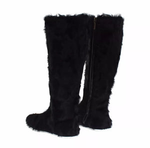 Dolce & Gabbana Black Xiangao Lamb Fur Leather Boots Shoes