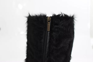 Dolce & Gabbana Black Xiangao Lamb Fur Leather Boots Shoes
