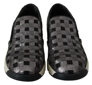 PINKO Silver Black Slip-on Sequence Design Sneakers Shoes