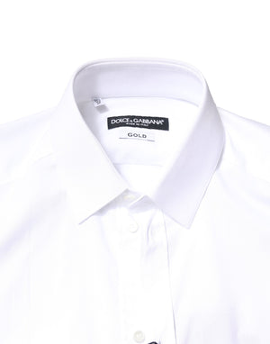 Dolce & Gabbana White GOLD Cotton Long Sleeves Dress Shirt