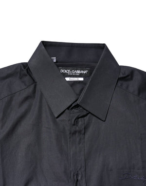 Dolce & Gabbana Dark Blue GOLD Cotton Long Sleeves Dress Shirt