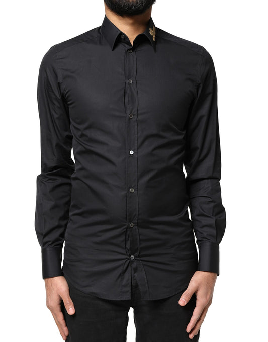 Dolce & Gabbana Black Love Embroidery GOLD Formal Dress Shirt