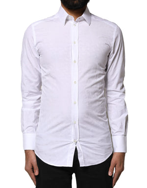 Dolce & Gabbana White GOLD Cotton Long Sleeves Dress Shirt