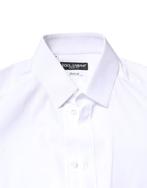 Dolce & Gabbana White GOLD Cotton Long Sleeves Dress Shirt