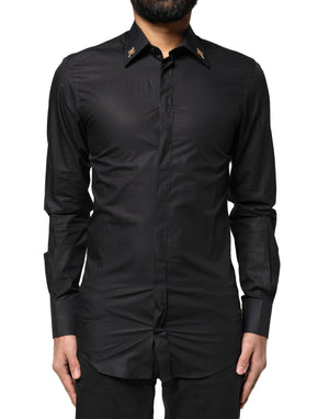 Dolce & Gabbana Black GOLD Cross Embellished Men Dress Shirt