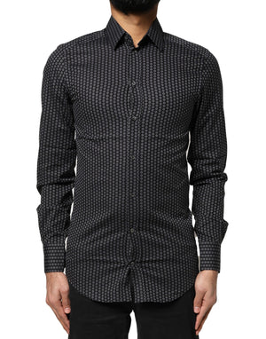 Dolce & Gabbana Black GOLD Patterned Cotton Men Dress Shirt