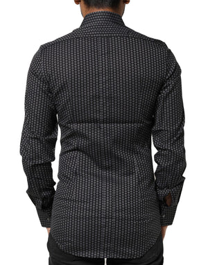 Dolce & Gabbana Black GOLD Patterned Cotton Men Dress Shirt