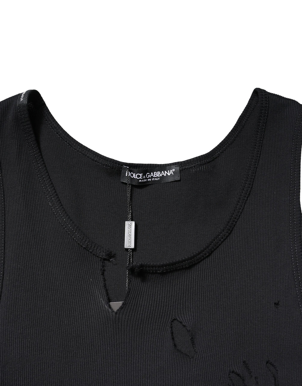 Dolce & Gabbana Black Cotton Rip Style Sleeveless Men Tank T-shirt