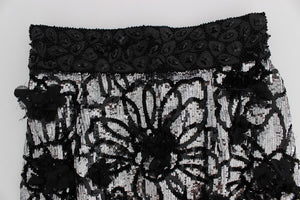 Dolce & Gabbana Black Crystal Sequined Mini Shorts