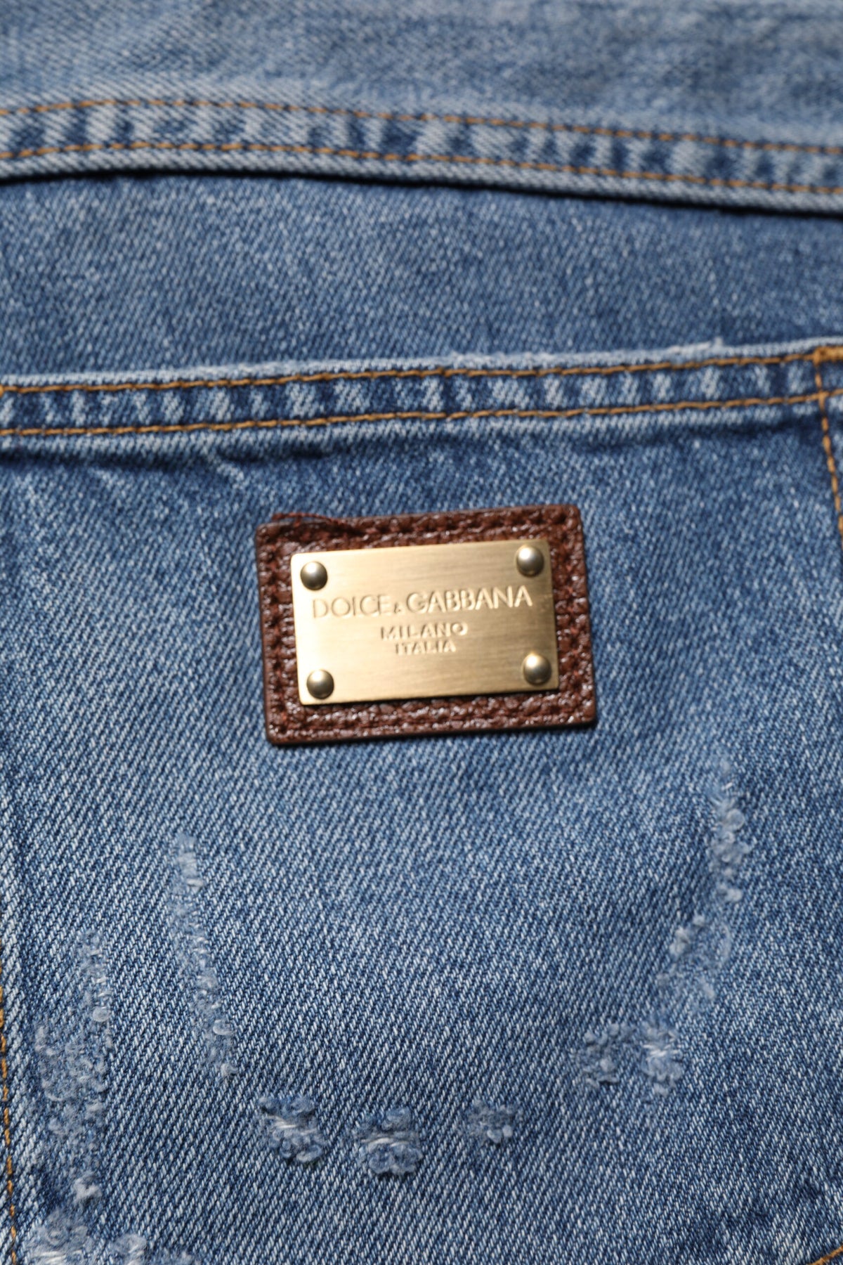 Dolce & Gabbana Blue Tattered Cotton Straight Denim Jeans