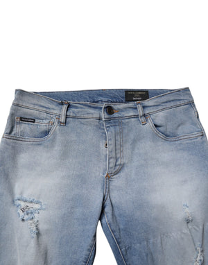 Dolce & Gabbana Blue Tattered Cotton Skinny Men Denim Jeans