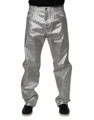 Dolce & Gabbana Metallic Silver Cotton Straight Denim Jeans